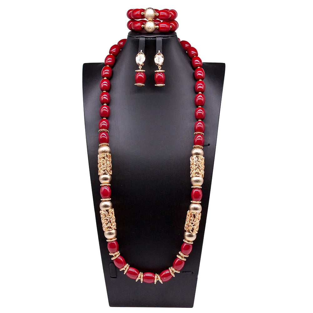 Long Fashion Wedding Beads Necklace White Artificial Coral Bridal Jewelry Sets African Beads Jewelry Set  ABK261