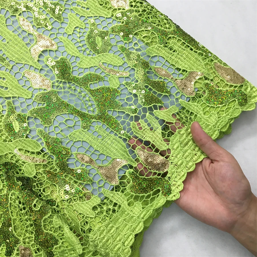 Kalume African Sequins Lace Fabric 2025 High Quality Material Nigerian Guipure Cord Lace Fabric for Party Dress Sewing F4058