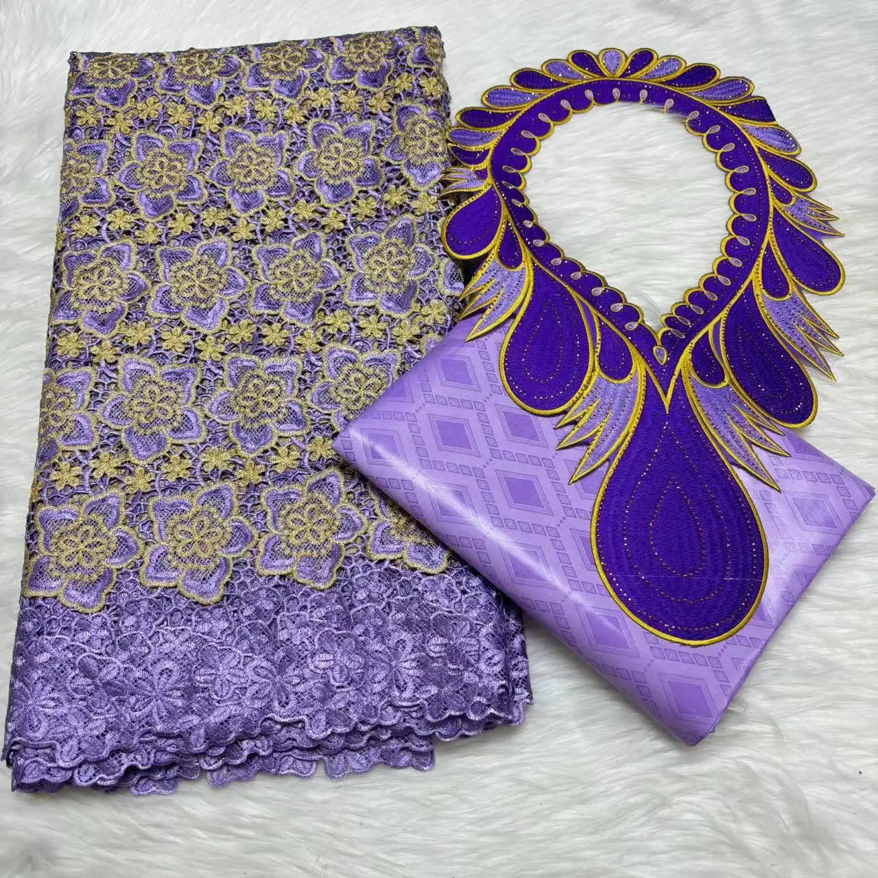 2024 High Quality 2.5yards Bazin Riche Brocade Fabric +2.5 Yards African Cotton Lace Fabric with Collar Set for Dress  M4-1212-1