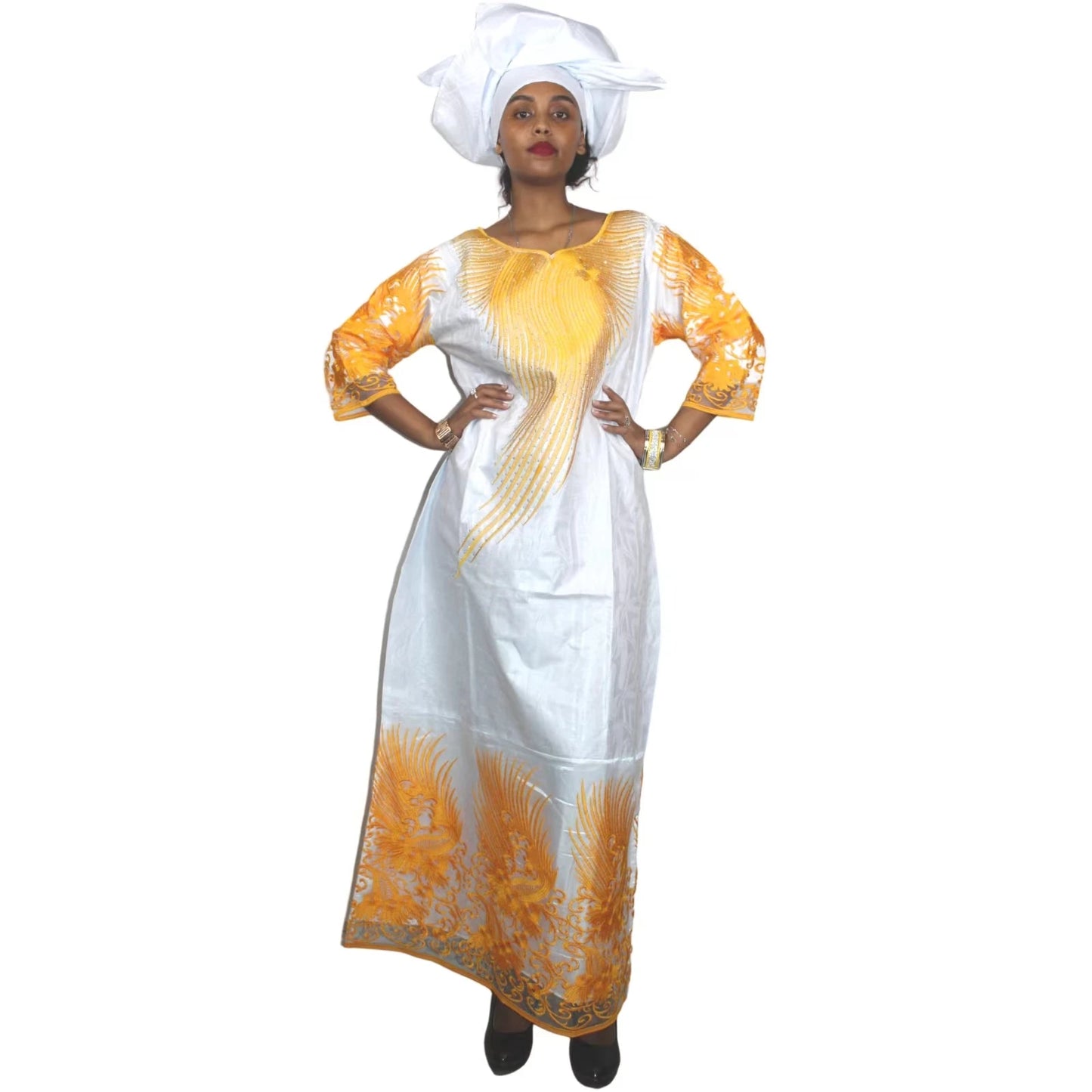 African Attire For Women Bazin Riche Embroidery Plus Size Elegant Party Church Dress