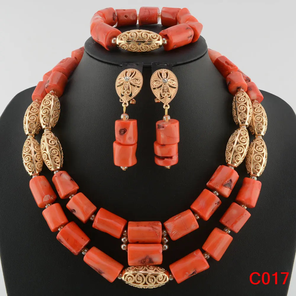 Fashion Nigerian Coral Beads Necklace Earrings Set for Bride New African Wedding Jewelry Set