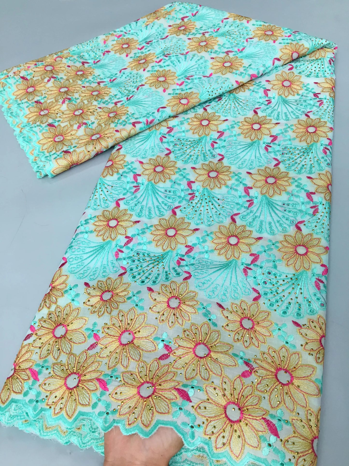 2024 African Cotton Lace Fabric High Quality Nigerian Stones Cotton Lace Fabric Swiss Voile Lace For Women Wedding Dress TY3806