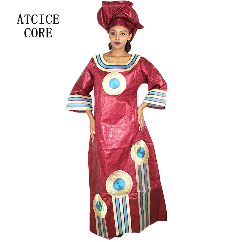 African Dre ss for Women Plus Si ze Embroidery Weddi ng Guest Long Maxi Dress with Scarf