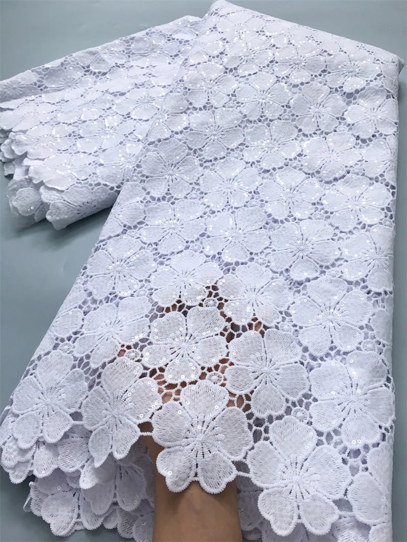 White Water Soluble Fabric Lace African Guipure Cord Lace Fabric High Quality Elegant For Women Wedding Party Dress,2.5yards4025