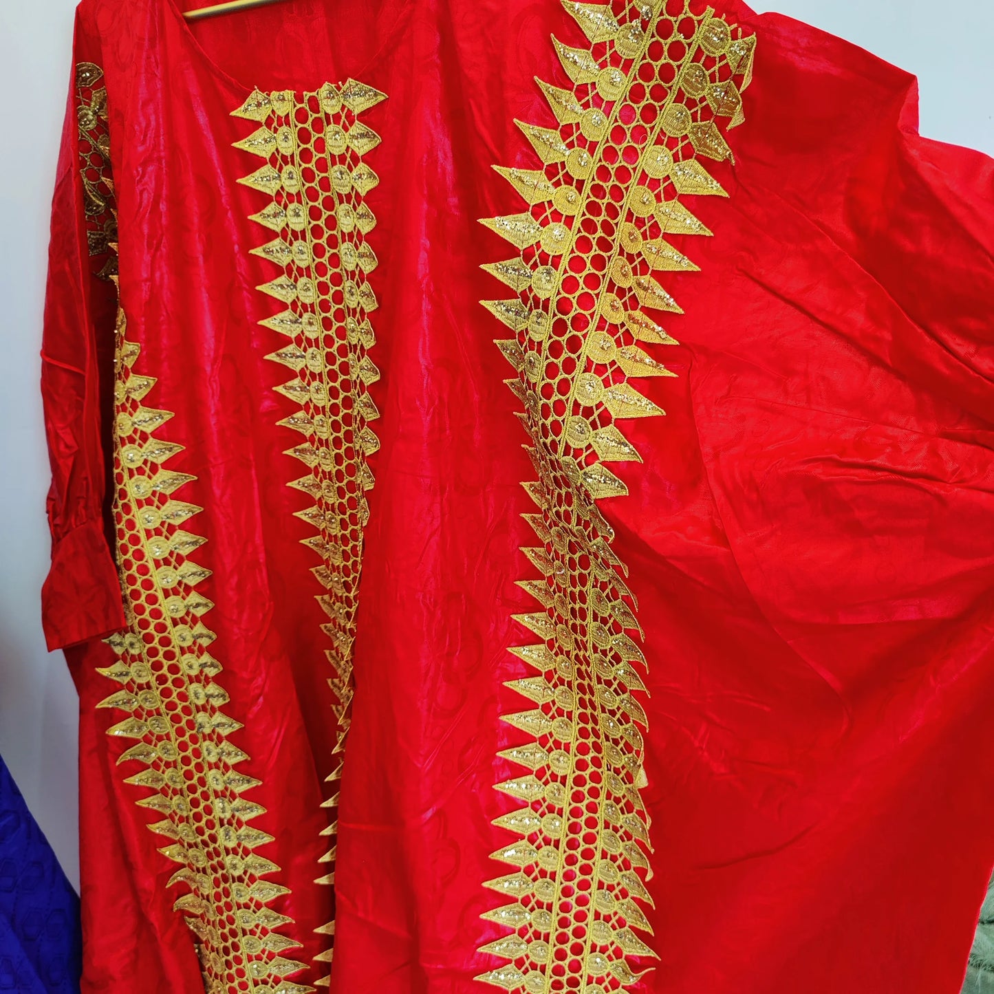 African Red Boubou Bazin Riche Wedding Bride Dress 2024 Latest Nigerian Mali Mix Size Dashiki With Gold Dust Embroidery Gown