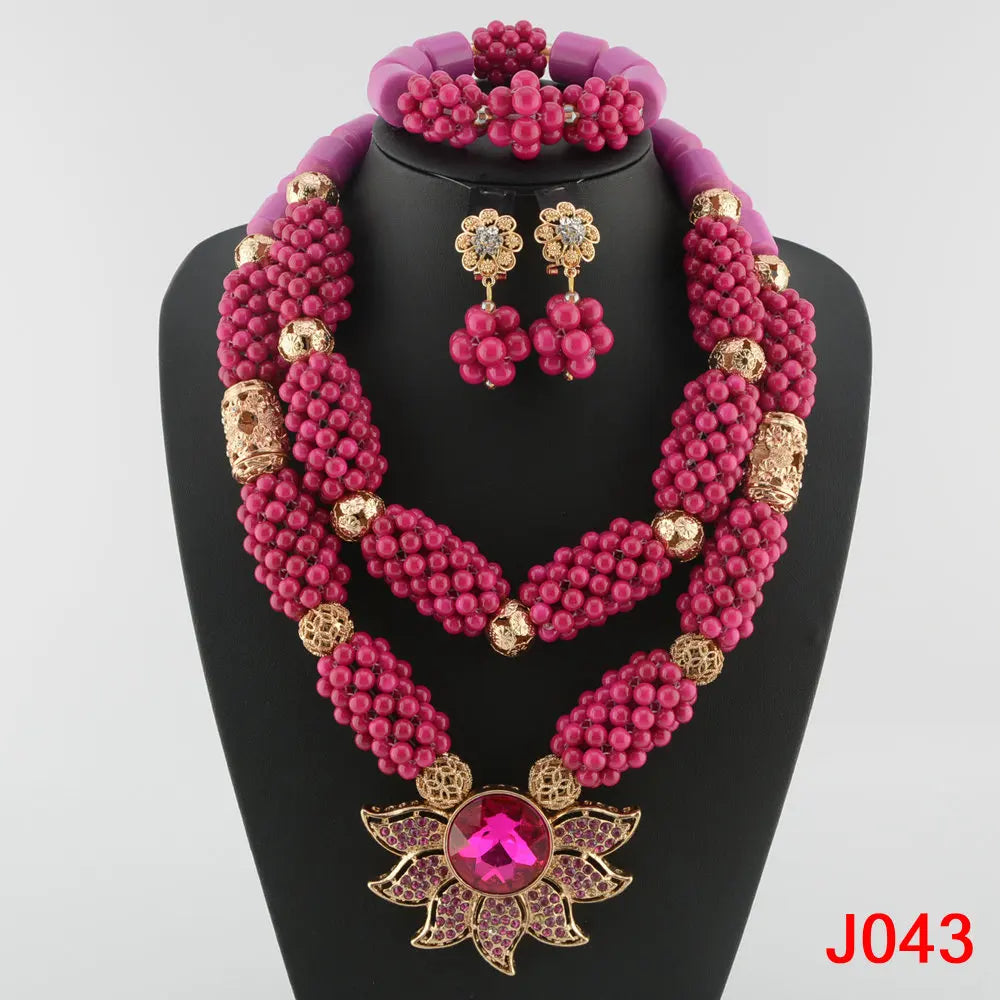 Fashion african coral beads necklace set nigerian wedding african beads jewelry Set