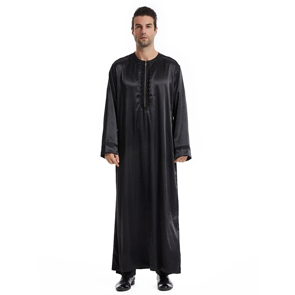 New Islamic Muslim Men Clothing Loose Jubba Thobe Abaya Front Zipper Musulmane Homme Caftan Maxi Robes Pakistan Arabia Dress