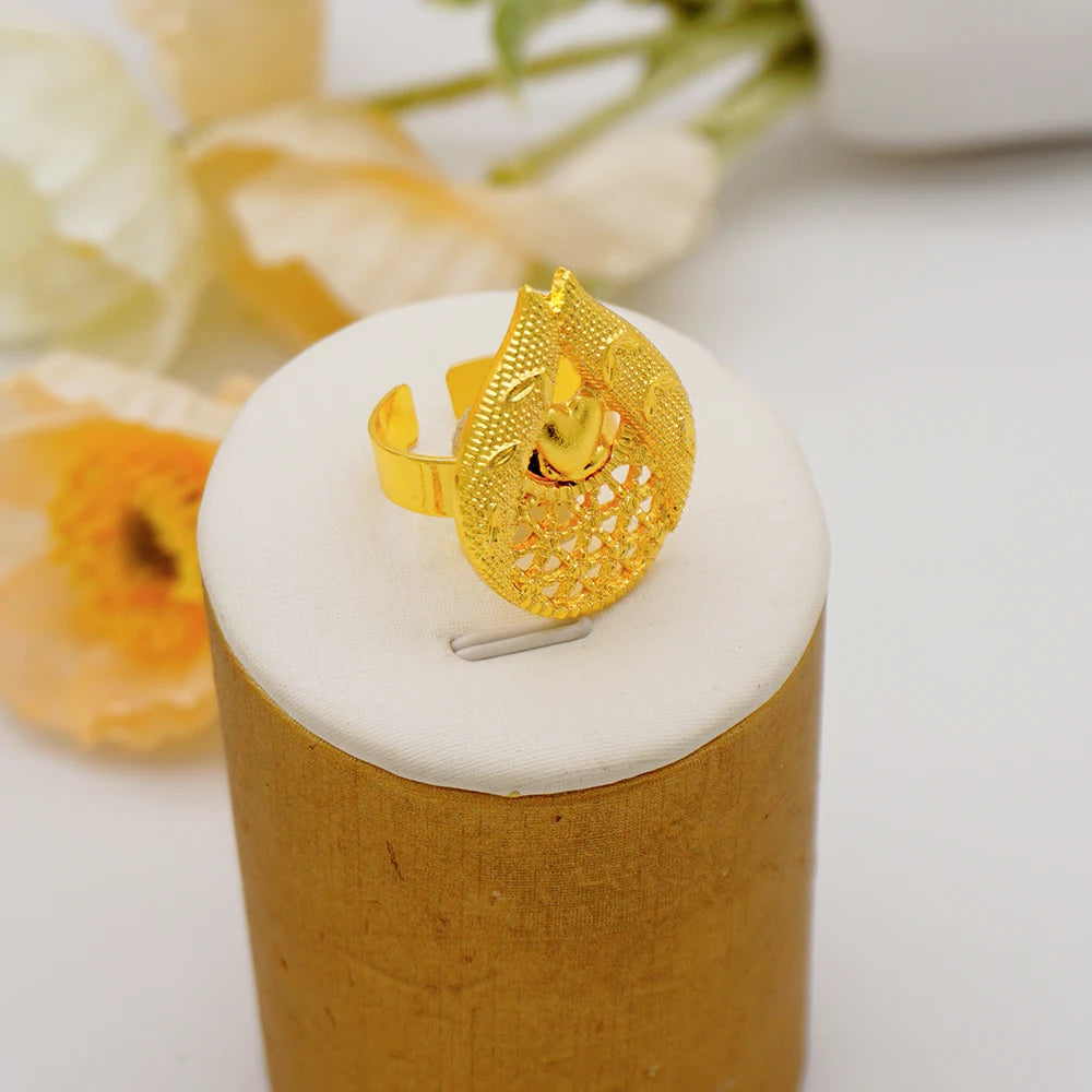 Trendy Nigerian Dubai Gold Color Jewelry Set For Women Tassel Long Chain Bridal Long Necklace Bracelet Earring Ring Wedding Sets