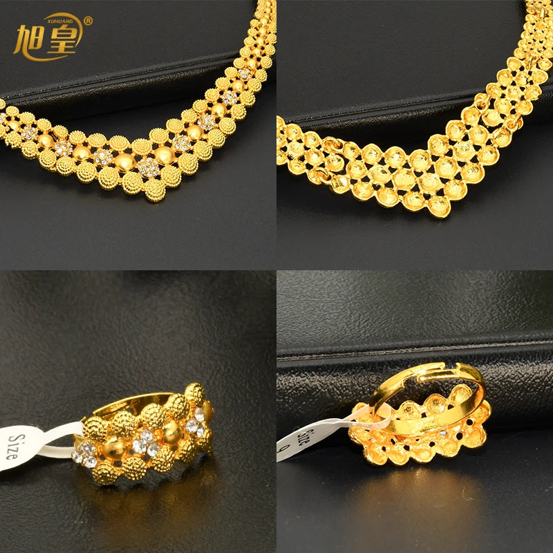 XUHUANG Dubai 2024 Gold Color Necklace Bracelet Jewelry Set For Women Ethiopian Arabic Charm Necklace Choker Set Wedding Gifts