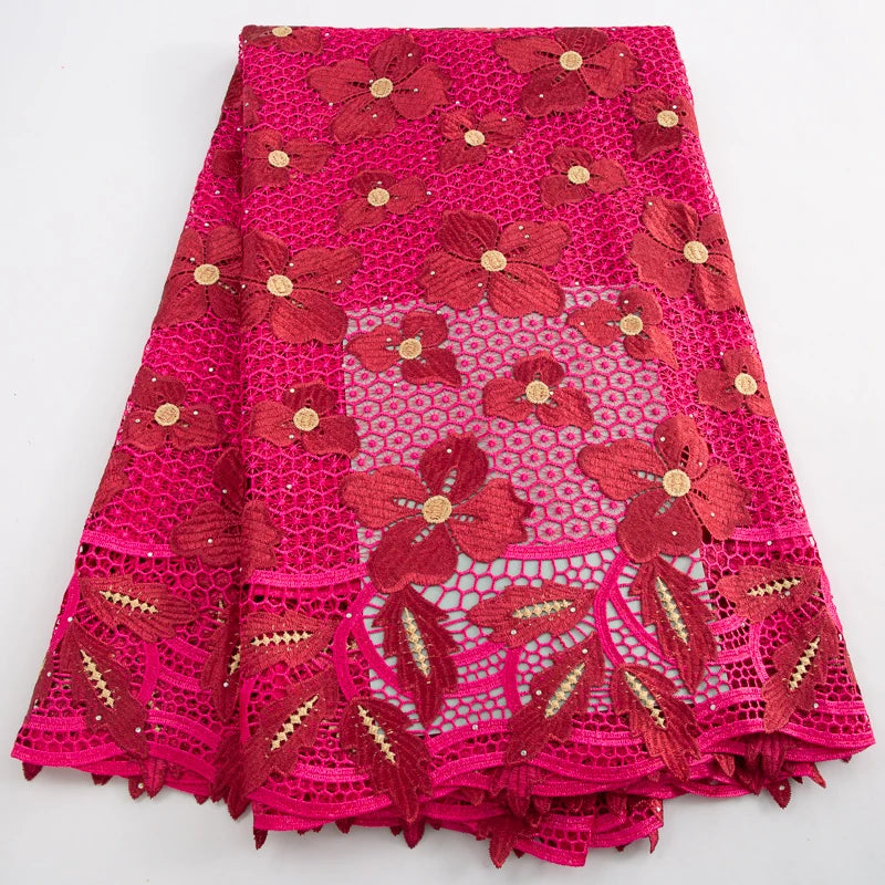 Cord Lace Fabric With Crystals African Guipure Lace Fabric 2024 High Quality Lace 5 Yards Wedding Luxury Dresses for Women A3630