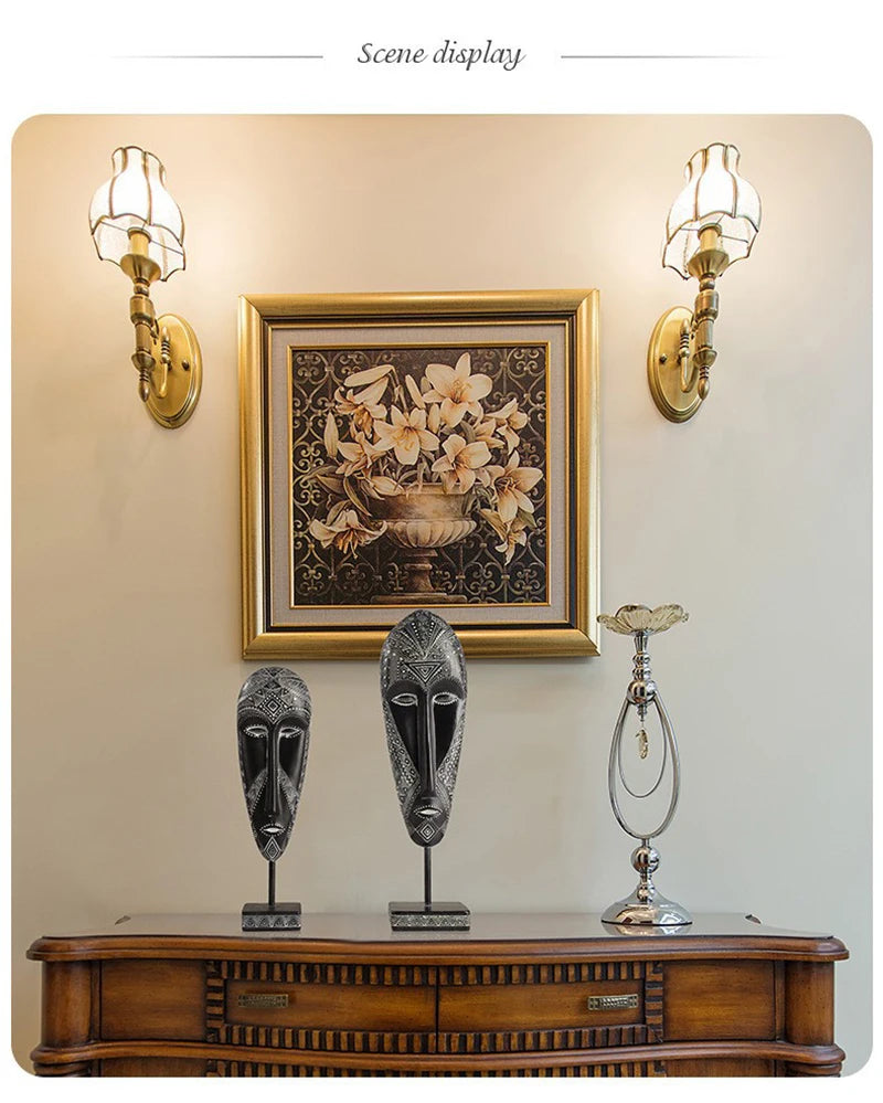 African Style Face Mask Ornament Sculpture Decoration Resin Arts And Crafts Originality Pattern Carving Retro With Base For Home