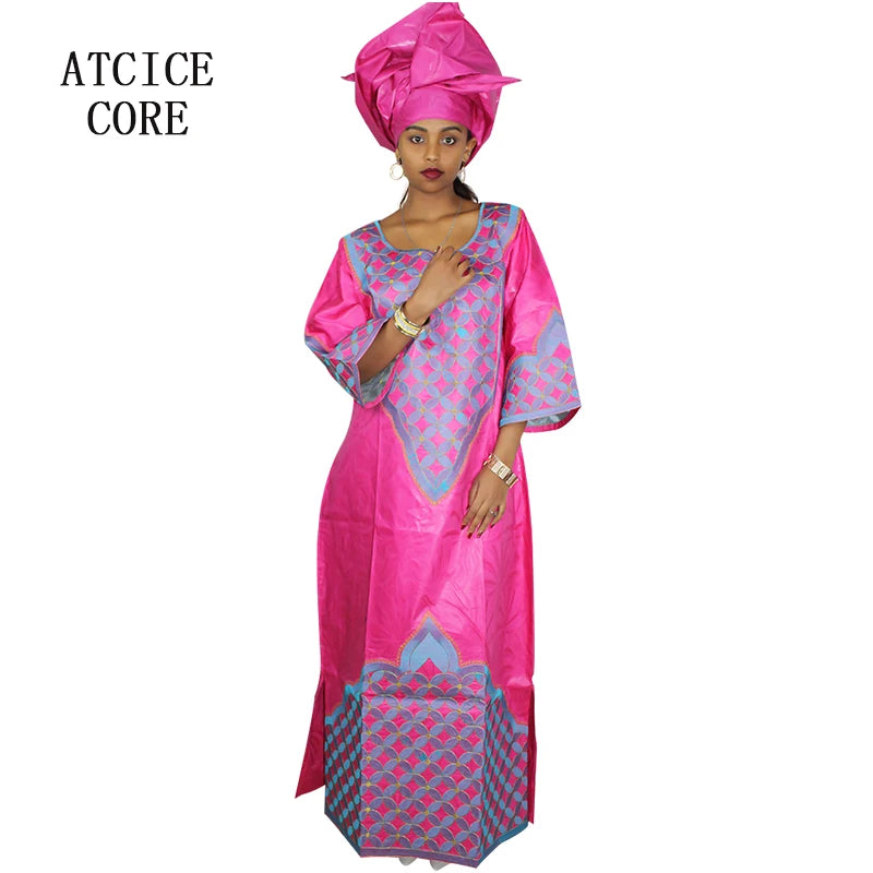 African Attire For Women Bazin Riche Embroidery Plus Size Elegant Party Church Dress