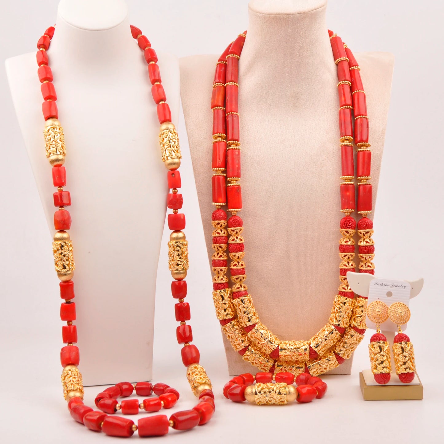 Orange Nigerian Artificial Coral Bead Necklace African Jewelry Sets