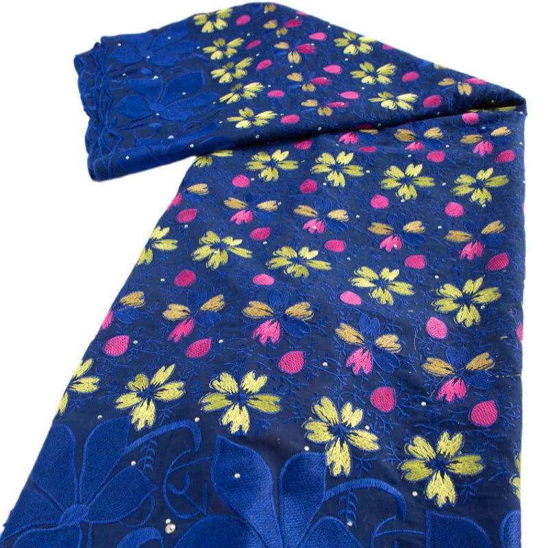 African Cotton Lace Fabric with Stones 2024 High Quality Nigerian Swiss Voile Lace for Sewing Women Evening Party Dresses TY3582