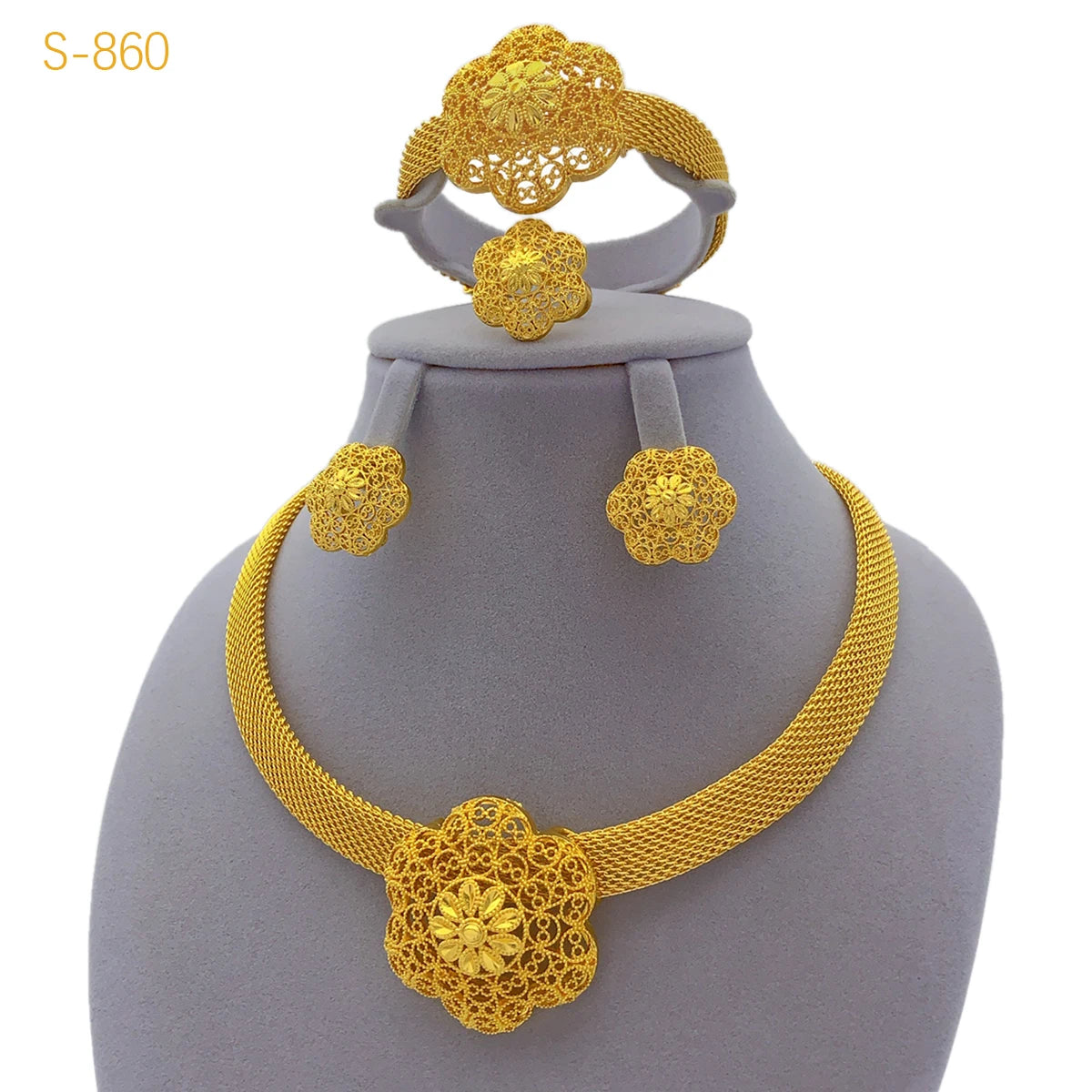 Luxury Flower Necklace Sets For Women Wedding Dubai Gold Plated African Jewelry Set Indian Jewellery Anniversary Gifts
