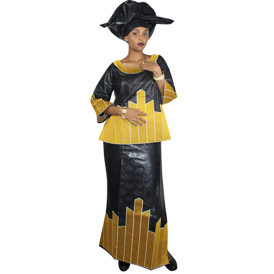 African Dresses For Women 3/4 Sleeve Top With Wrapper And Scarf 3pieces One Set 2 Size Smaller Than Us Size