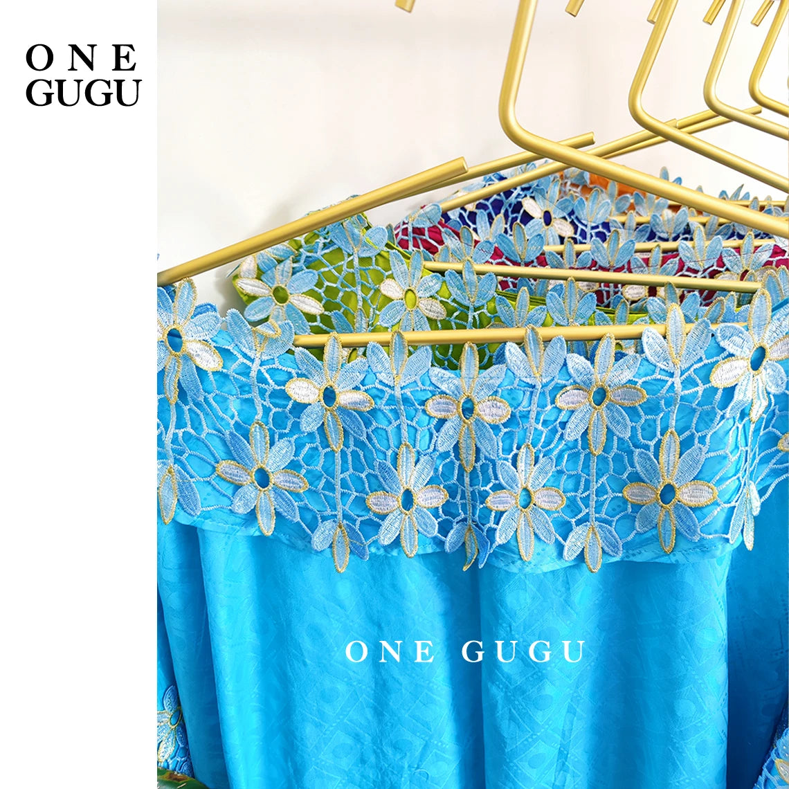 Sky Blue African Bazin Rich Dress Original Nigerian Basin BouBou Dashiki For Ankara Party Wedding Bride Robe Guipure Sewn Dress