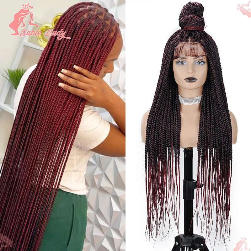 36" Synthetic Knotless Box Braided Wigs For Black Women Cornrow Braids Lace Wigs Full Lace Braids Hair Wig Black Braiding Hair