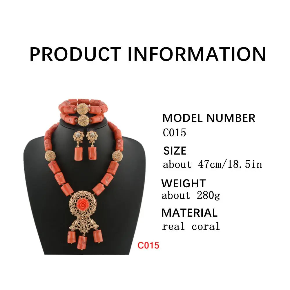 Fashion Nigerian Coral Beads Necklace Earrings Set for Bride New African Wedding Jewelry Set