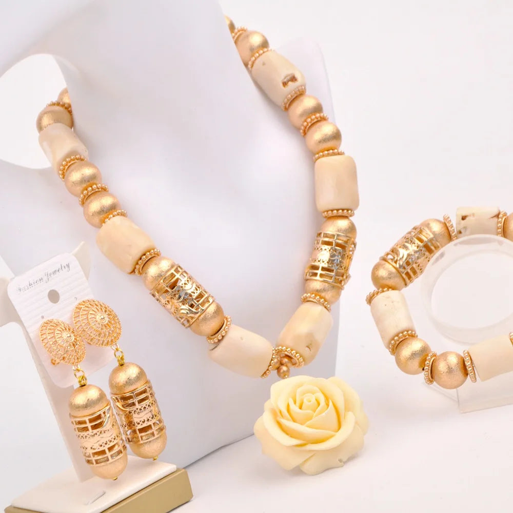 Orange Nigerian Artificial Coral Bead Necklace African Jewelry Sets