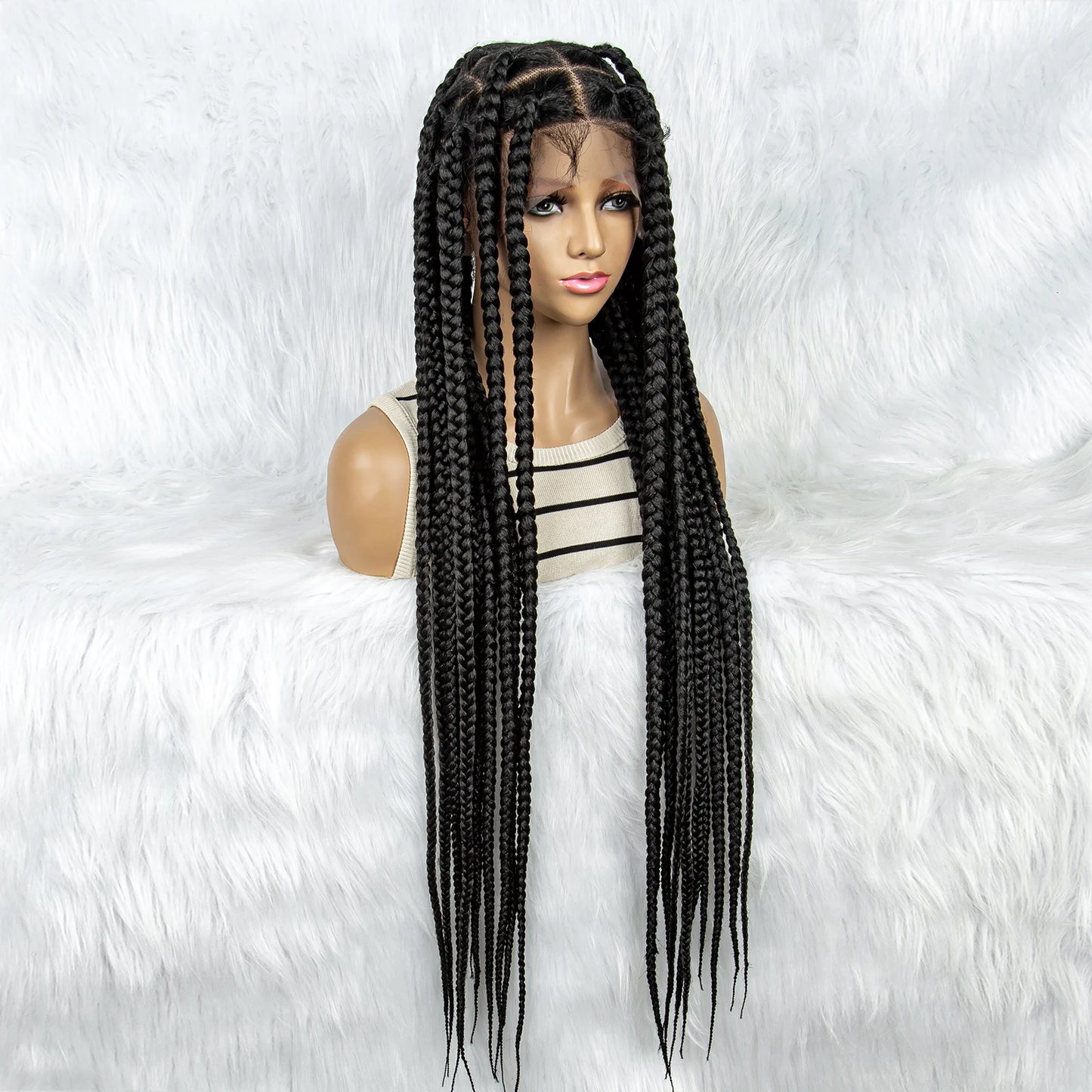 HD Full Lace Braided Wigs for Black Women Box Braids Synthetic Lace Front Wig Big Square Knotless Box Braids With Baby Hair