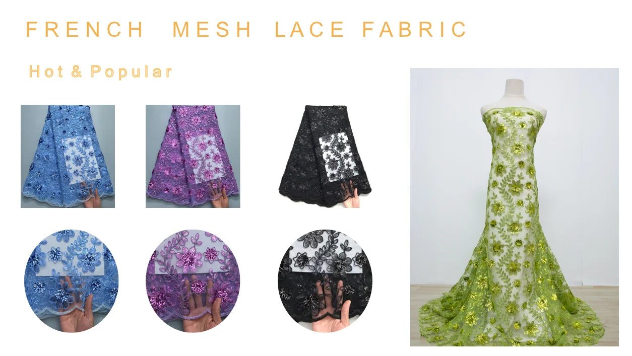 For Sewing Luxury Midi Party Dresses French Tulle Mesh Lace Newest Design African Nigerian Embroidered Lace Fabric,2.5yards 3846