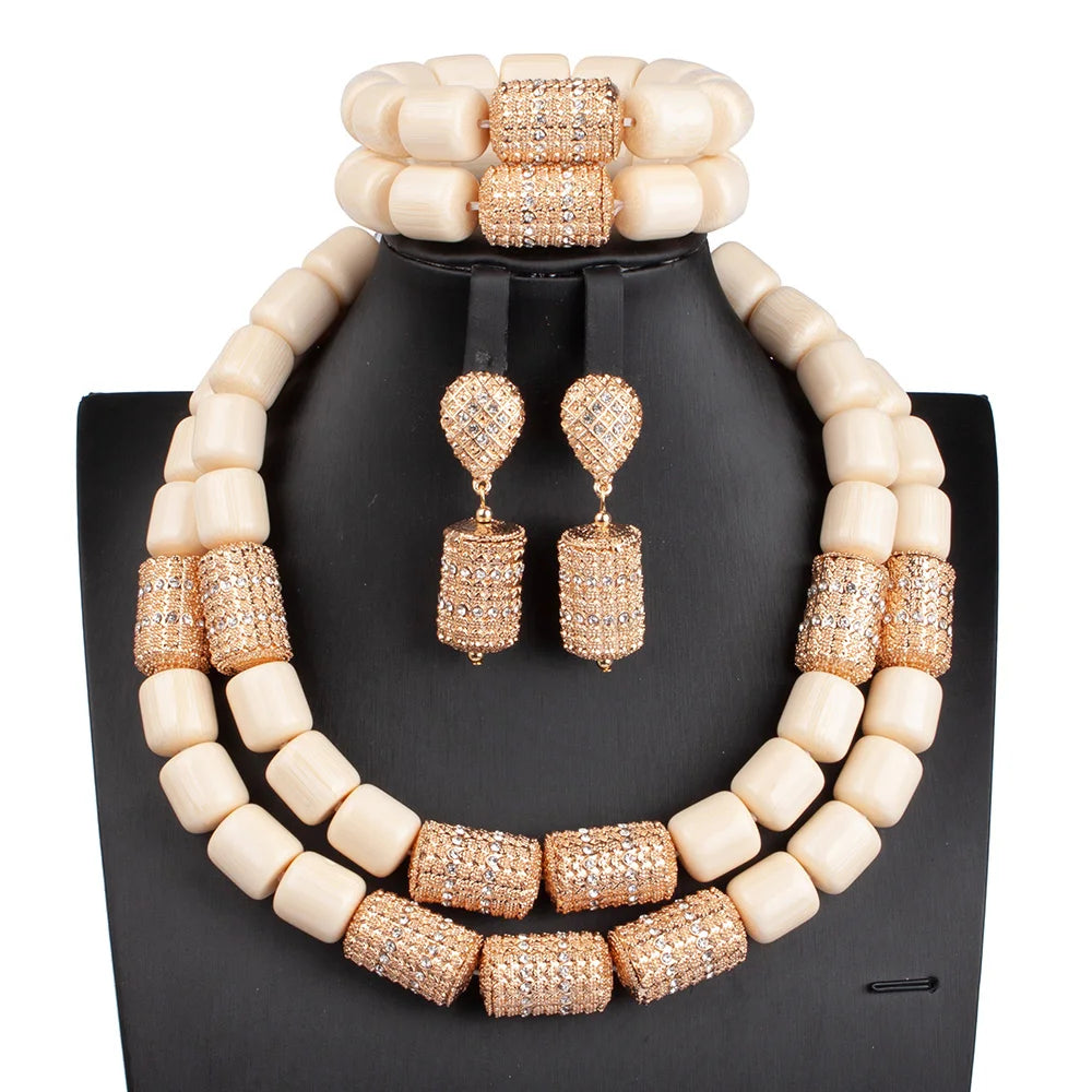 Long Fashion Wedding Beads Necklace White Artificial Coral Bridal Jewelry Sets African Beads Jewelry Set  ABK261