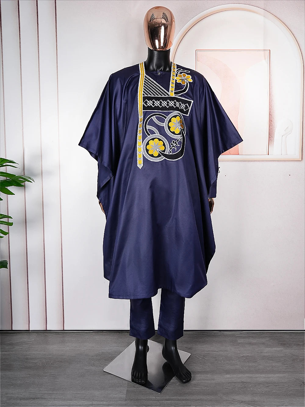 H&D New African Suit For Men Robe Shirt Pants Set Long Sleeve Tops Embroidery Clothes Wedding Party Traditional Robes Ramadan