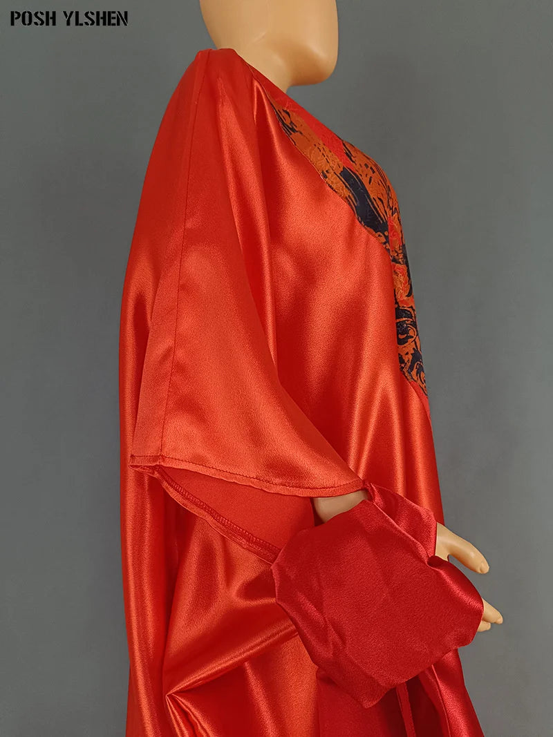 Plus Size African Long Dresses for Women 2025 Traditional Nigeria Print Patchwork Caftan Dress Abaya Musulman Robe Femme Clothes