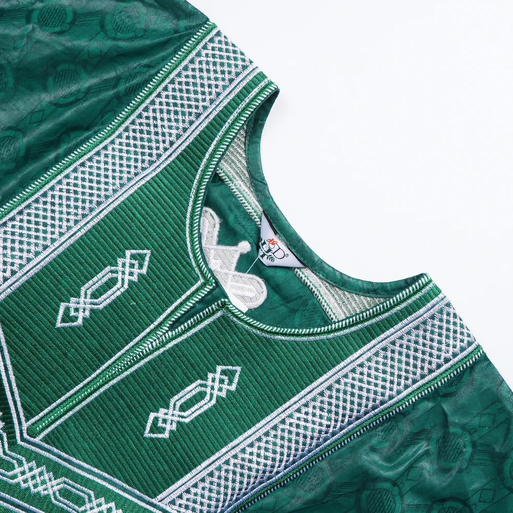 H&D South African Traditional Wear Formal Attire Bazin Riche Dashiki Outfits Green Shirt Pants Robe Suit Agbada Ramadan 2024