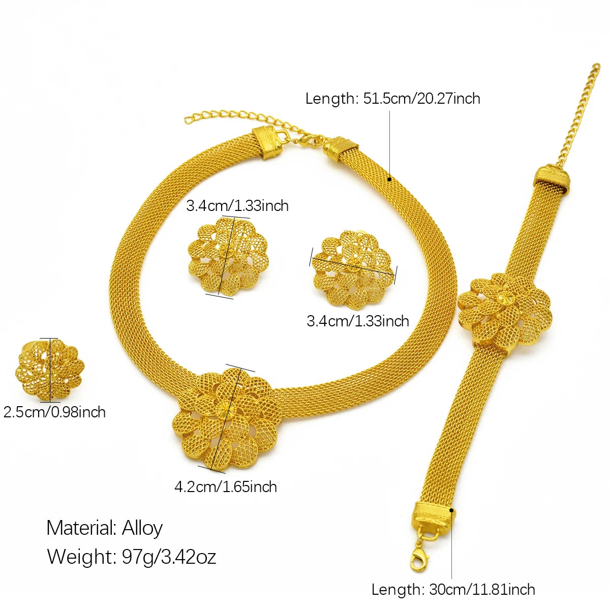 Luxury Flower Necklace Sets For Women Wedding Dubai Gold Plated African Jewelry Set Indian Jewellery Anniversary Gifts