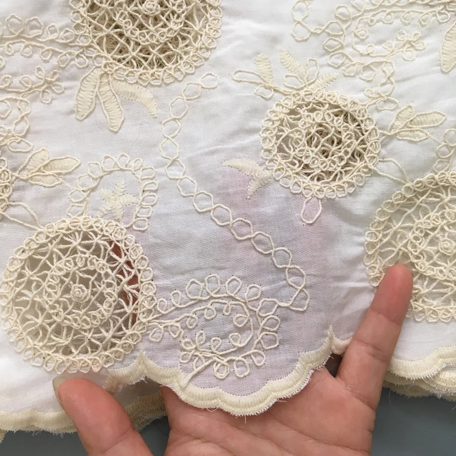 Blush Pink Swiss Voile Lace Fabric | Delicate White Rosette Bouquets & Filigree Tendrils | Petal-Hem Luxury Couture  S4371