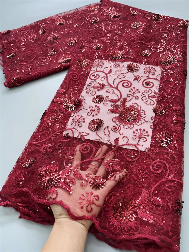 For Sewing Luxury Midi Party Dresses French Tulle Mesh Lace Newest Design African Nigerian Embroidered Lace Fabric,2.5yards 3846