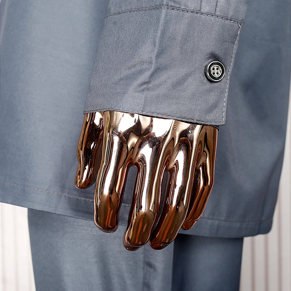 H&D South African Traditional Wear Formal Attire Bazin Riche Dashiki Gray Shirt Pants Robe Suit Agbada Men's wedding party 2024