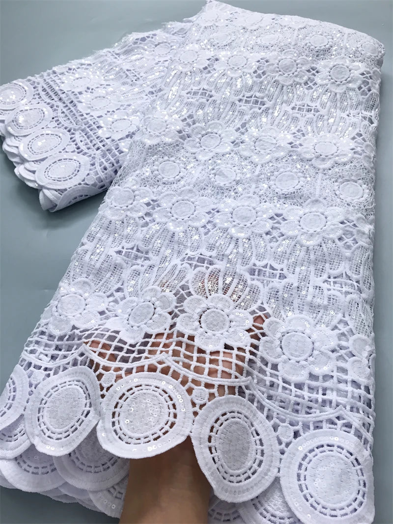 White Water Soluble Fabric Lace African Guipure Cord Lace Fabric High Quality Elegant For Women Wedding Party Dress,2.5yards4025