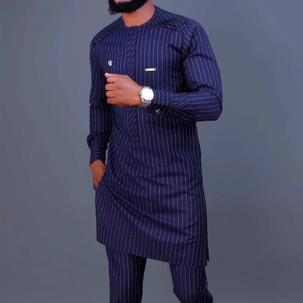 Kaftan Elegant Men's Suit Long Sleeve Ethnic Style Casual EmbroideryTop And Pants 2PCS Sets African Fashion Traditional Outfits