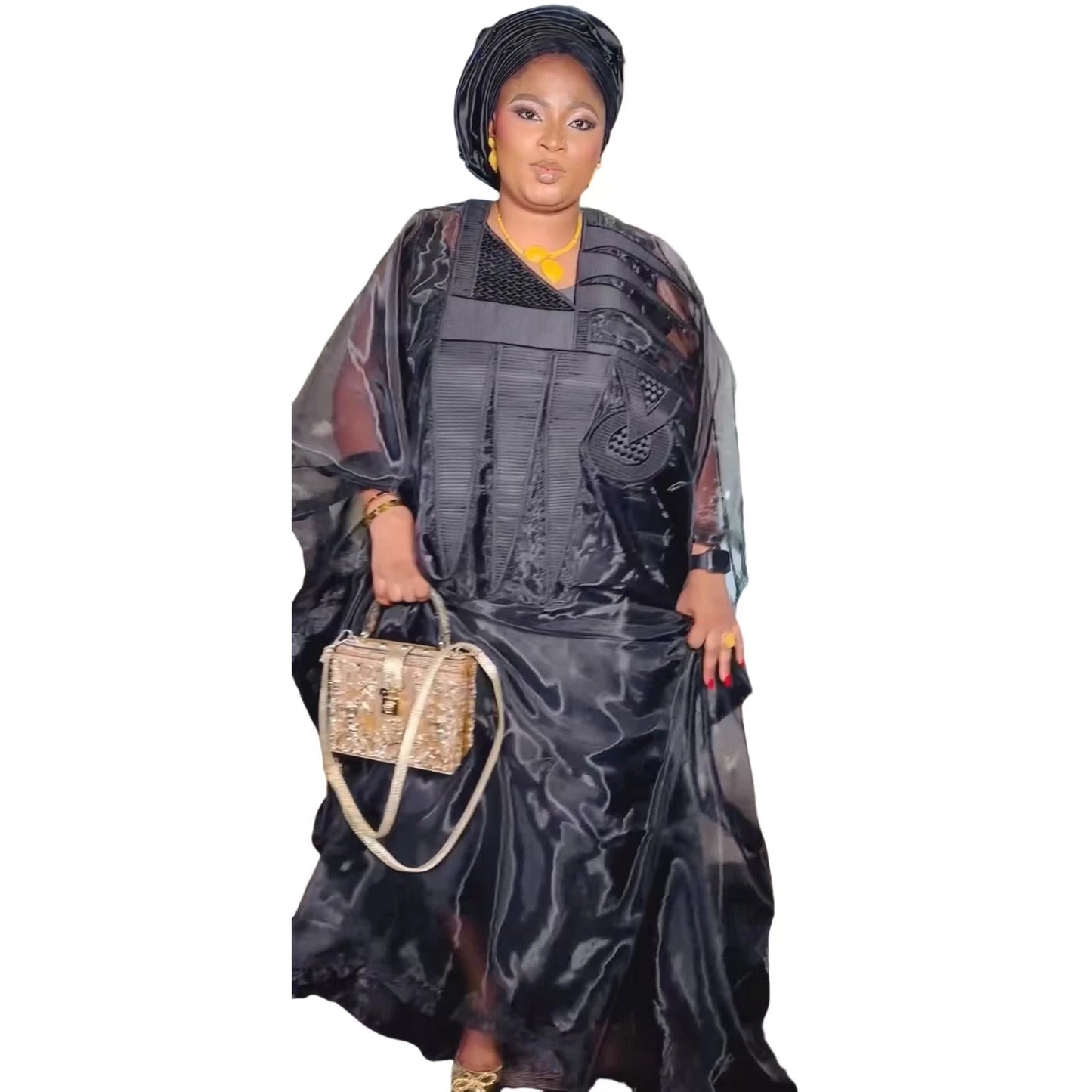 African Attire For Women Black Abaya Embroidery Plus Size Elegant Party Church Dress With Scarf