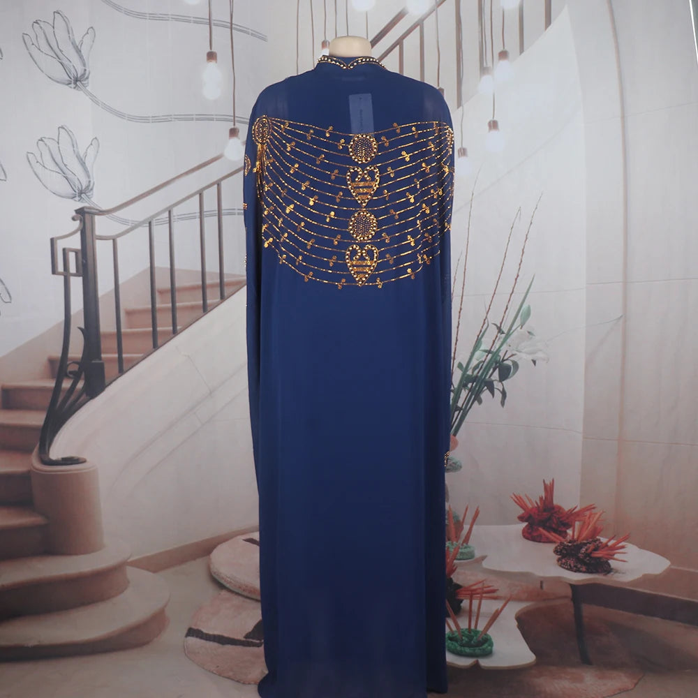 Elegant and beautiful BUBU two-piece dress african women dresses chiffon african dress rhinestone robe soirée femme luxe