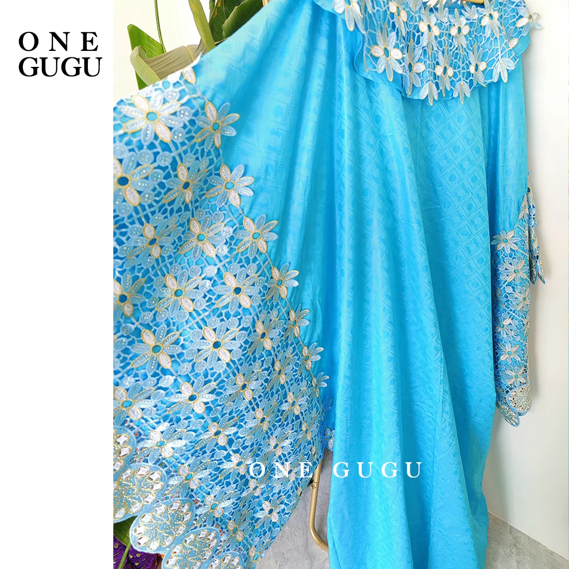 Sky Blue African Bazin Rich Dress Original Nigerian Basin BouBou Dashiki For Ankara Party Wedding Bride Robe Guipure Sewn Dress