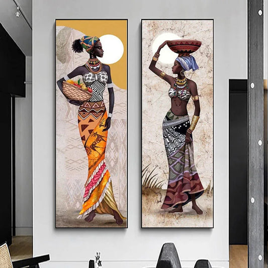 Large Size Portrait African Women Canvas Painting Hanging Posters and Prints Wall Art Pictures Living Room Home Decor No Frame