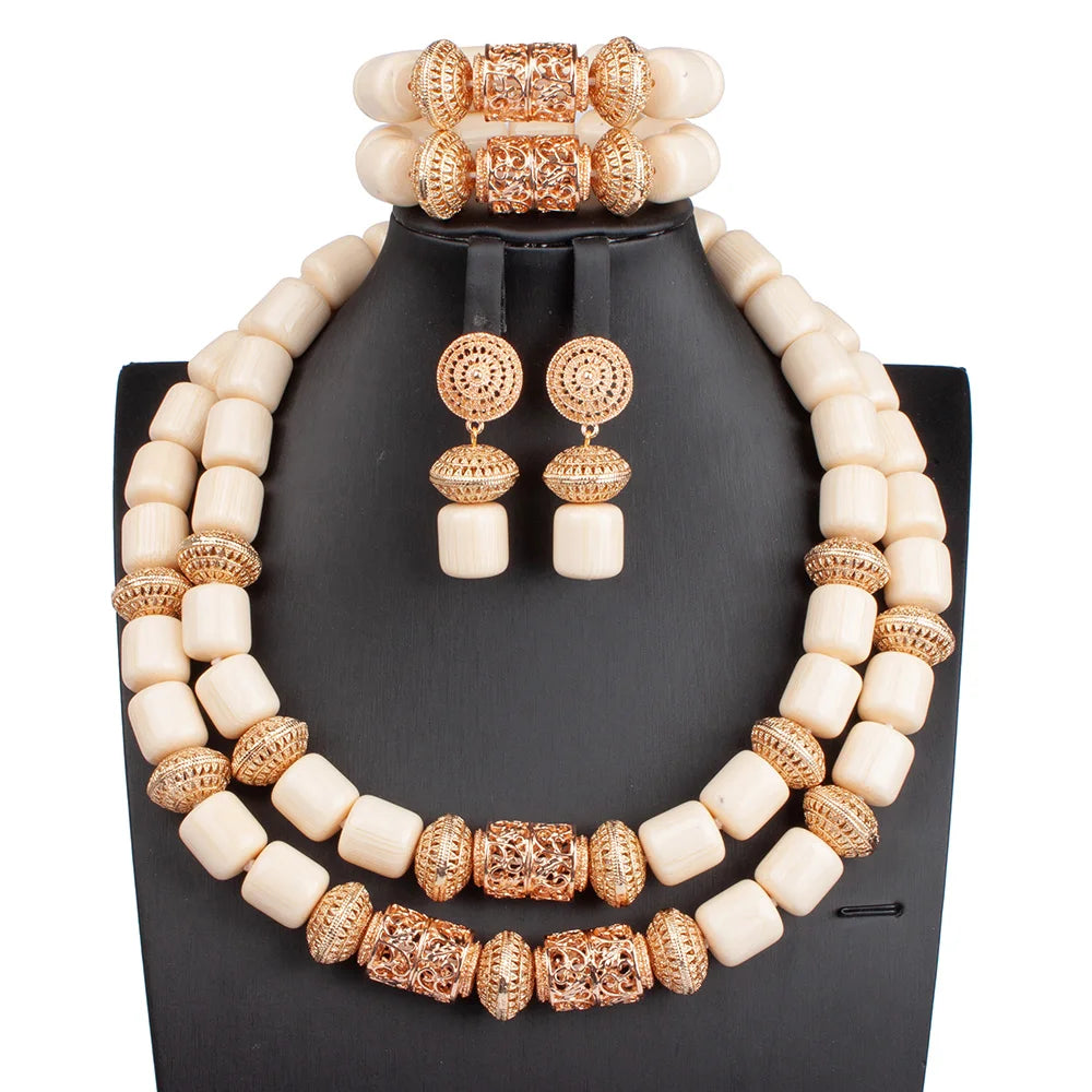 Long Fashion Wedding Beads Necklace White Artificial Coral Bridal Jewelry Sets African Beads Jewelry Set  ABK261