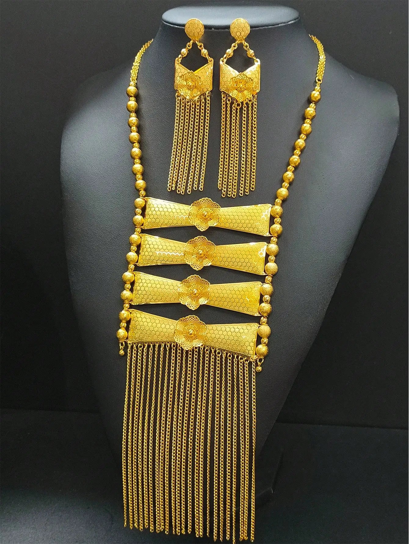Women Ethiopian Gold Color Jewelry Set Bridal Dubai Wedding Brazilian Eritrean African Earring Necklaces Jewellery Set