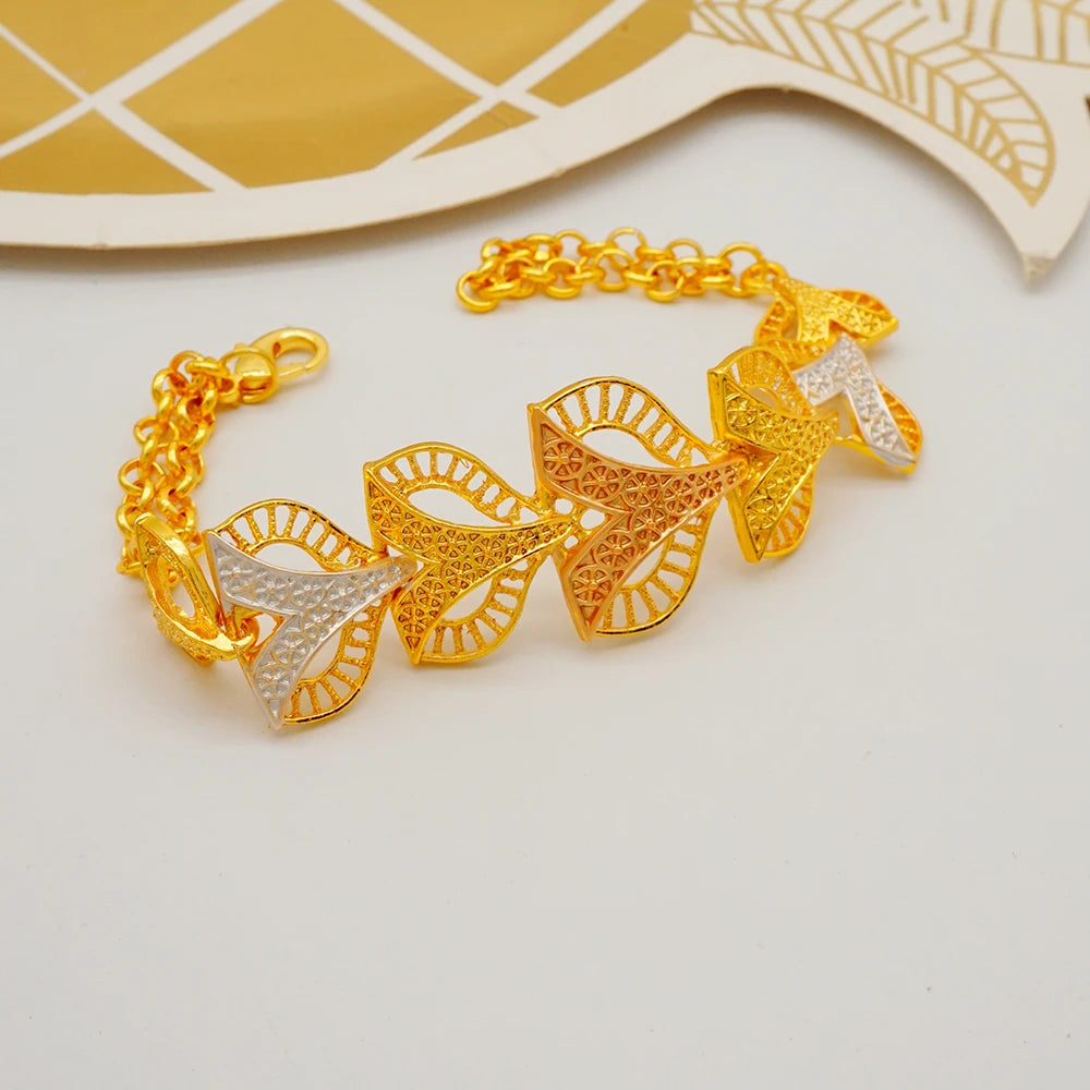 Trendy Nigerian Dubai Gold Color Jewelry Set For Women Tassel Long Chain Bridal Long Necklace Bracelet Earring Ring Wedding Sets