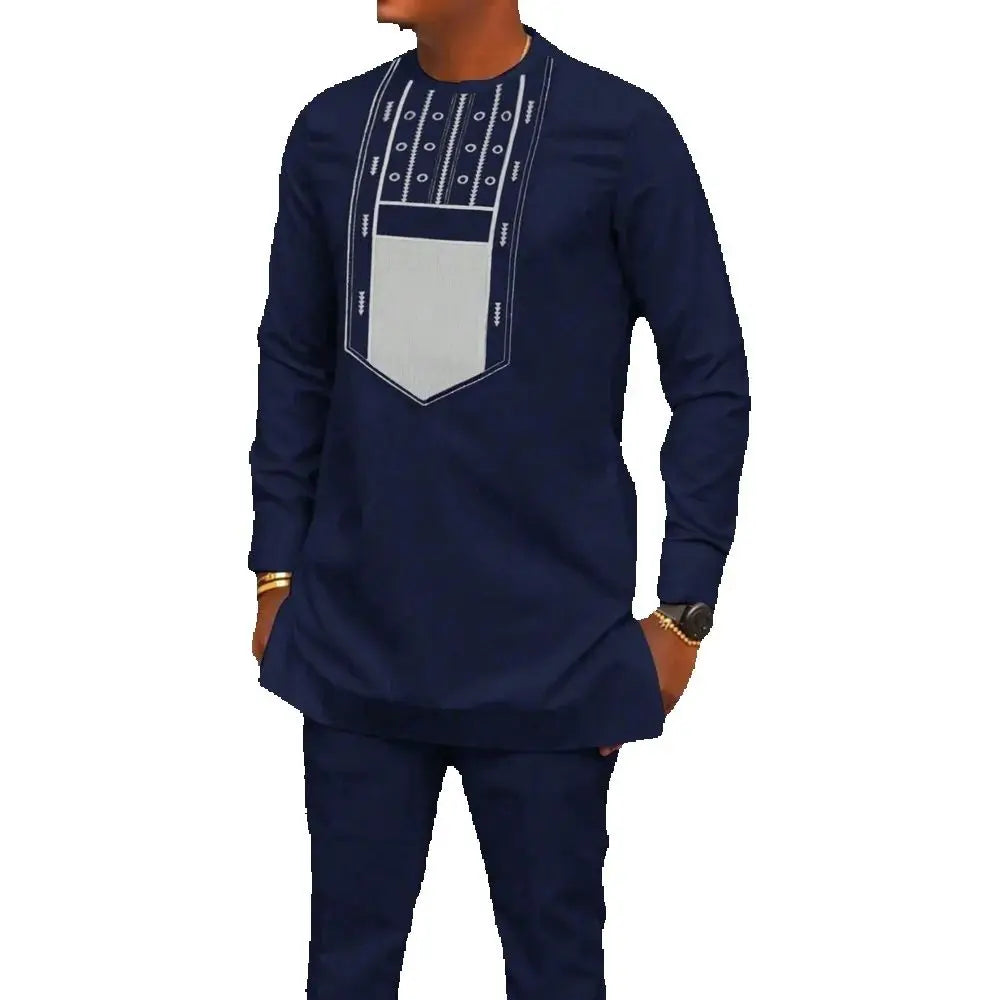 Kaftan Elegant Men's Suit Long Sleeve Ethnic Style Casual EmbroideryTop And Pants 2PCS Sets African Fashion Traditional Outfits