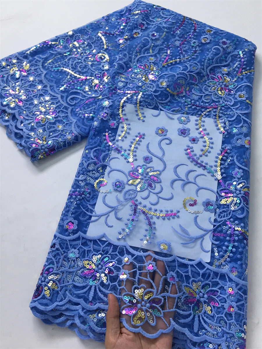 For Sewing Luxury Midi Party Dresses French Tulle Mesh Lace Newest Design African Nigerian Embroidered Lace Fabric,2.5yards 3846