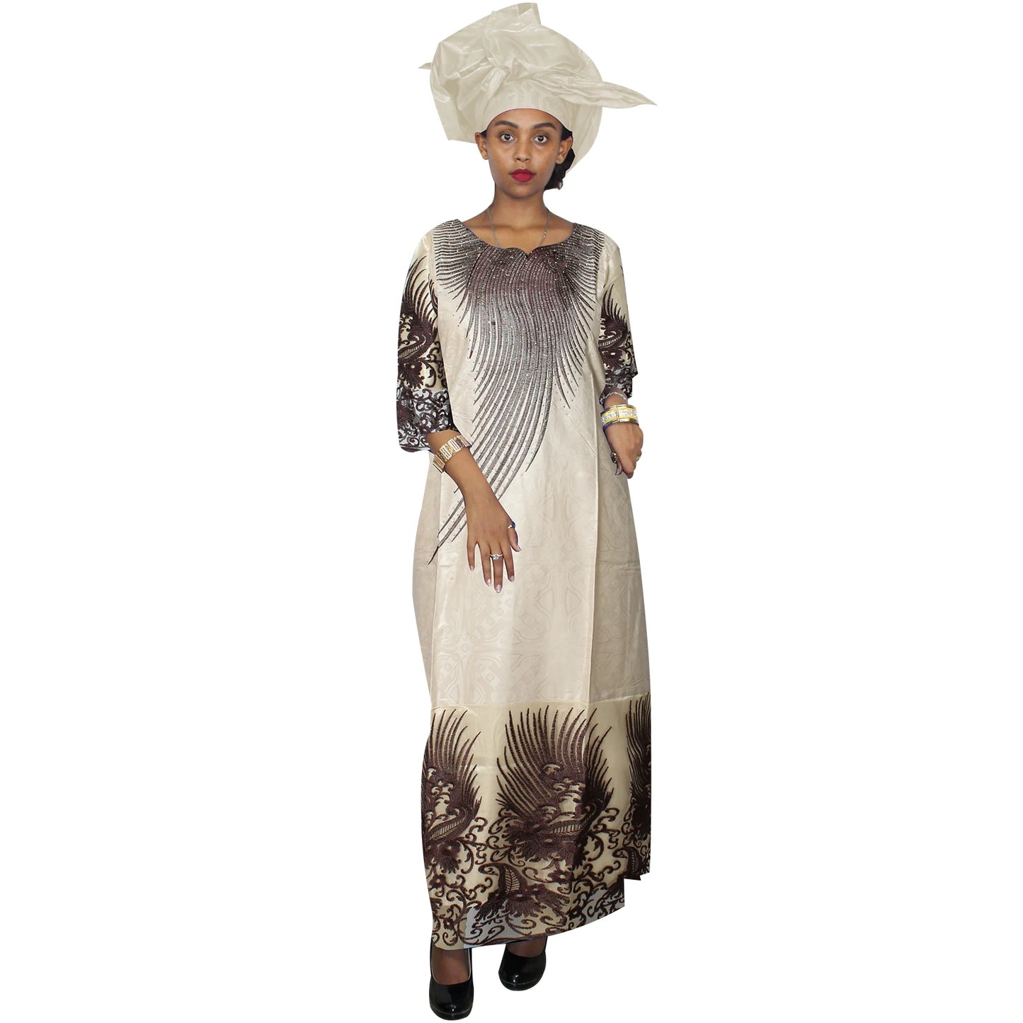African Attire For Women Bazin Riche Embroidery Plus Size Elegant Party Church Dress