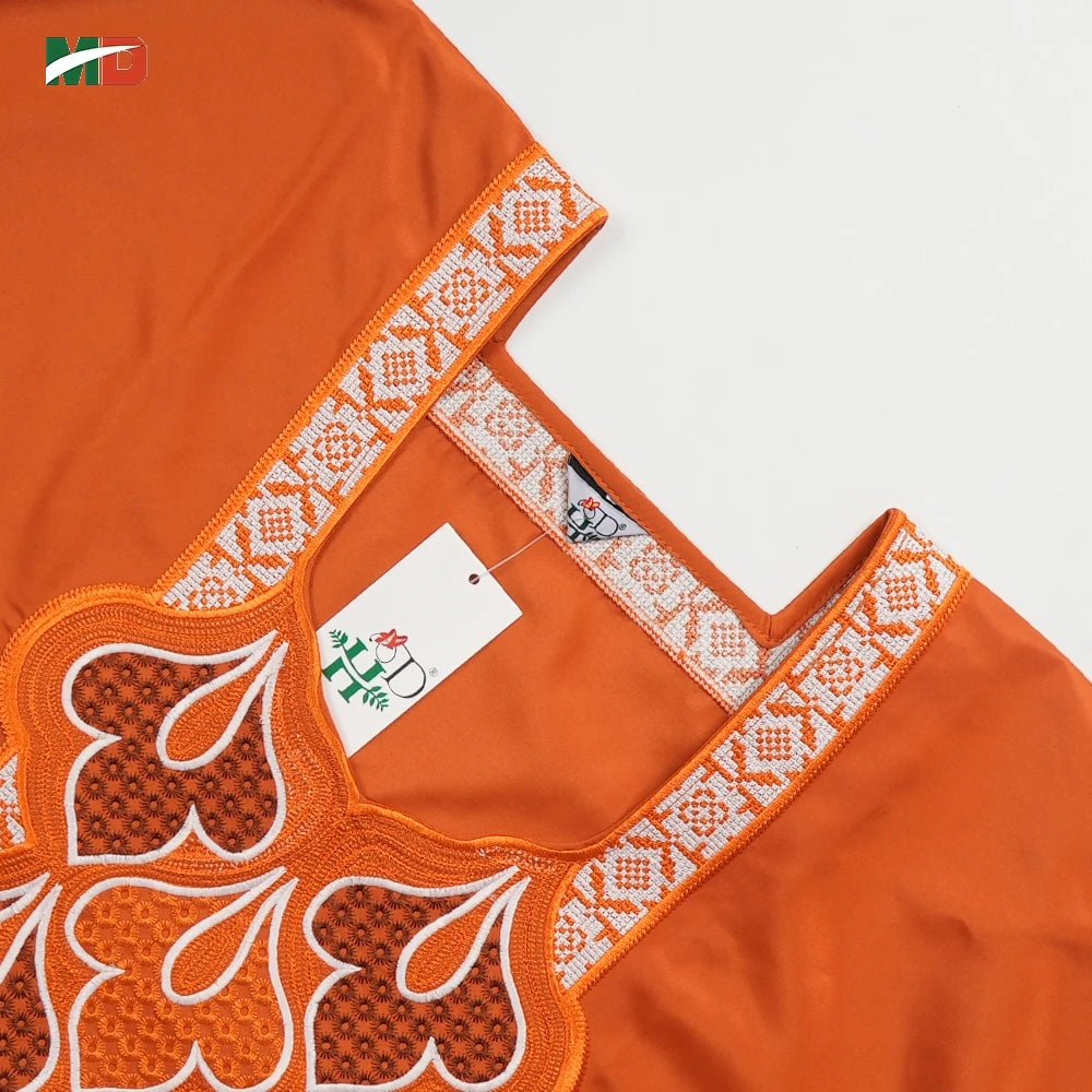 MD 2025 African Boubou Men Agbada 3 pieces Set Orange Dashiki Mens Shirt Pants Suit Embroidered Clothes Wedding Tops Pants Suit