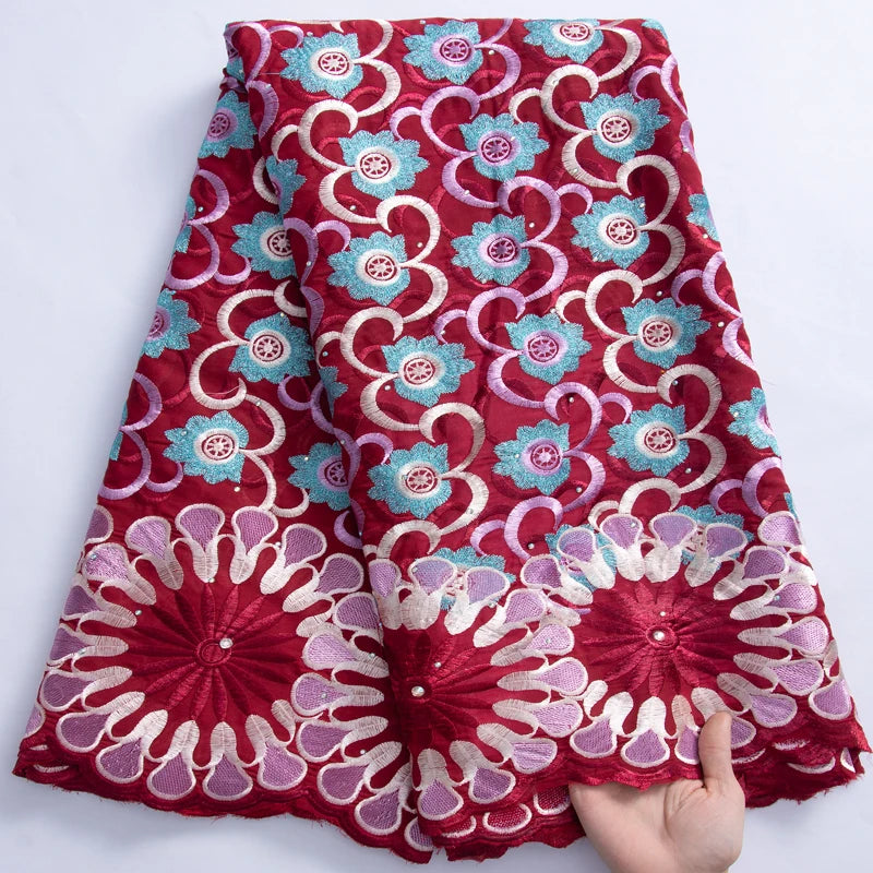 2024 High Quality Cotton Swiss Voile Lace with Crystal African Embroidered Lace Fabric for Sew Wedding Party Women Dress TY3052