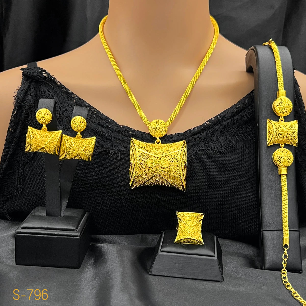 ANIID Indian Dubai Luxury 24k Gold Plated Necklace And Earrings Jewelry Sets For Women Ethiopian Bridal Set Wedding Party Gifts