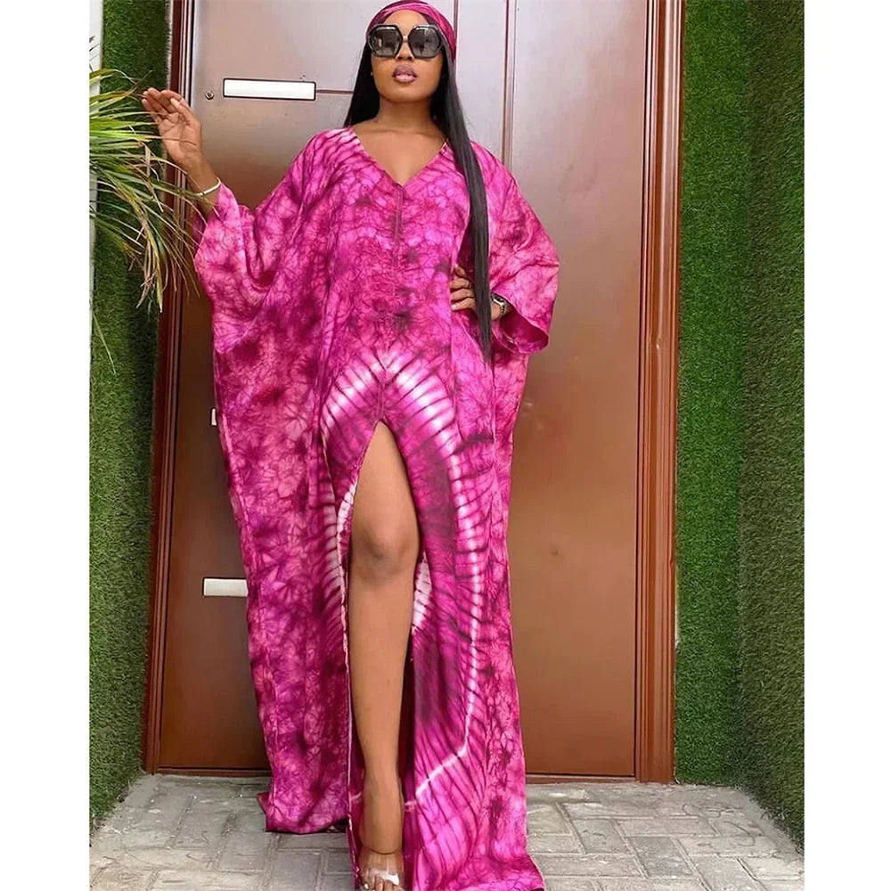 African Dresses for Women Hijab Kaftan Print Loose Boubou Robe Africa Clothes Ankara Dashiki Dubai Abaya Scarf Gown Caftan Dress